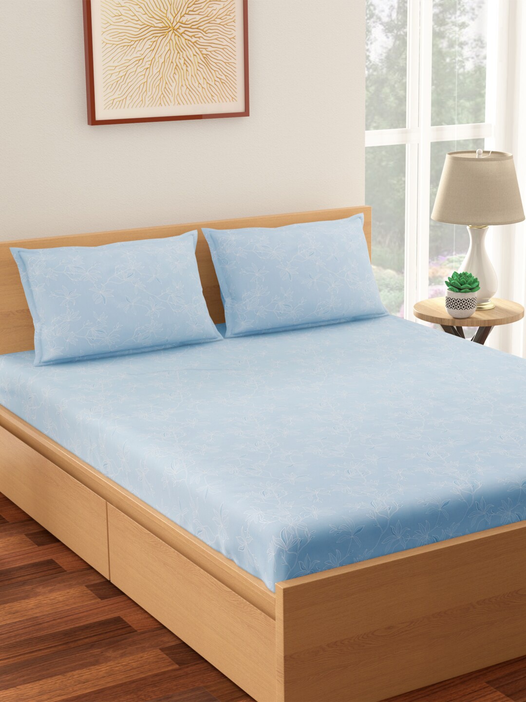 Living scapes by Pantaloons Blue & White Pure Cotton 144 TC Queen Bedsheet&2 Pillow Covers
Living scapes by Pantaloons Blue & White Pure Cotton 144 TC Queen Bedsheet&2 Pillow Covers