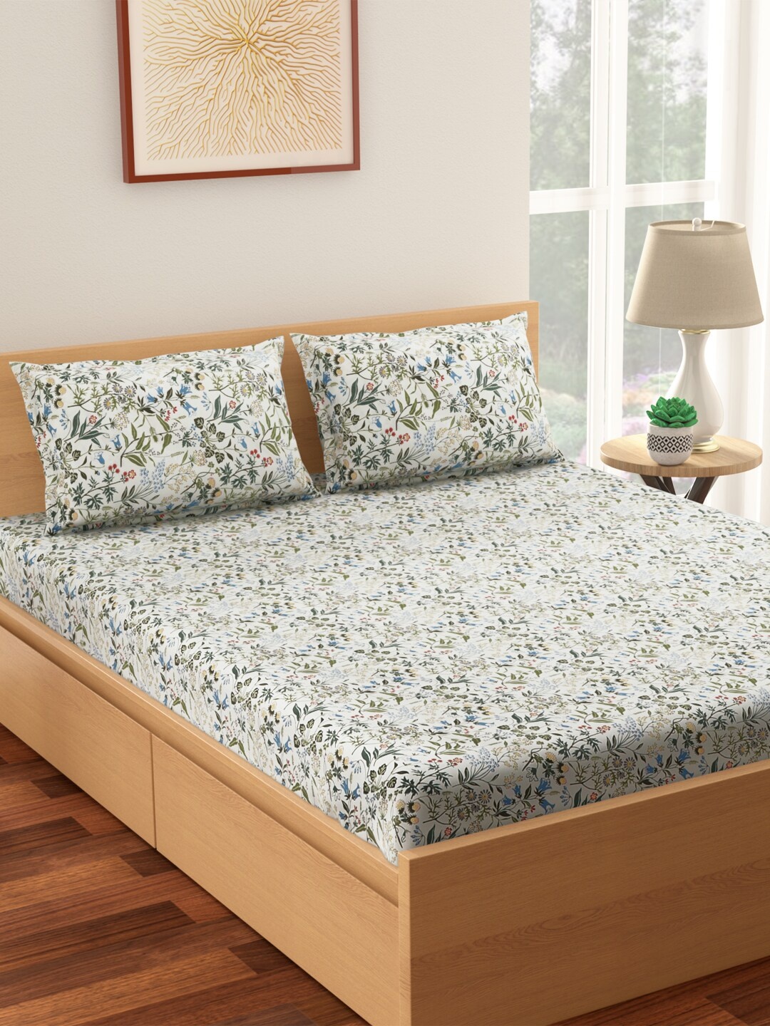 Living scapes by Pantaloons Off White & Olive Cotton 144 TC Queen Bedsheet 2 Pillow Covers
Living scapes by Pantaloons Off White & Olive Cotton 144 TC Queen Bedsheet 2 Pillow Covers