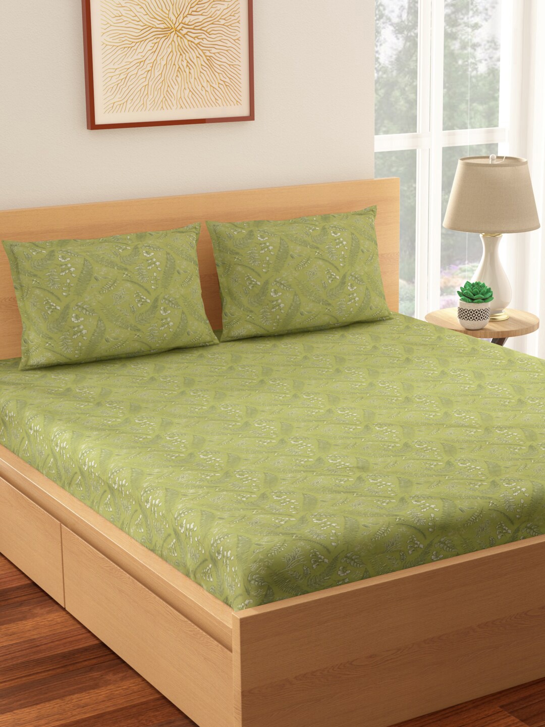 Living scapes by Pantaloons Olive Green Pure Cotton 128 TC King Bedsheet 2 Pillow Covers
Living scapes by Pantaloons Olive Green Pure Cotton 128 TC King Bedsheet 2 Pillow Covers