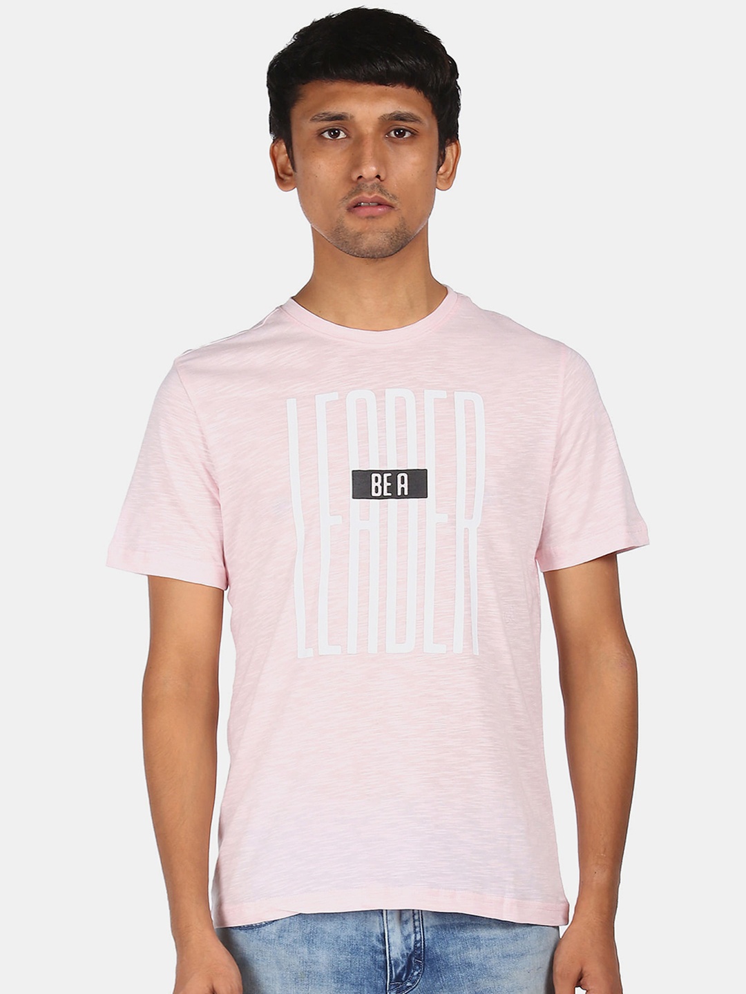 Colt Men Pink Typography Printed Pure Cotton T-shirt