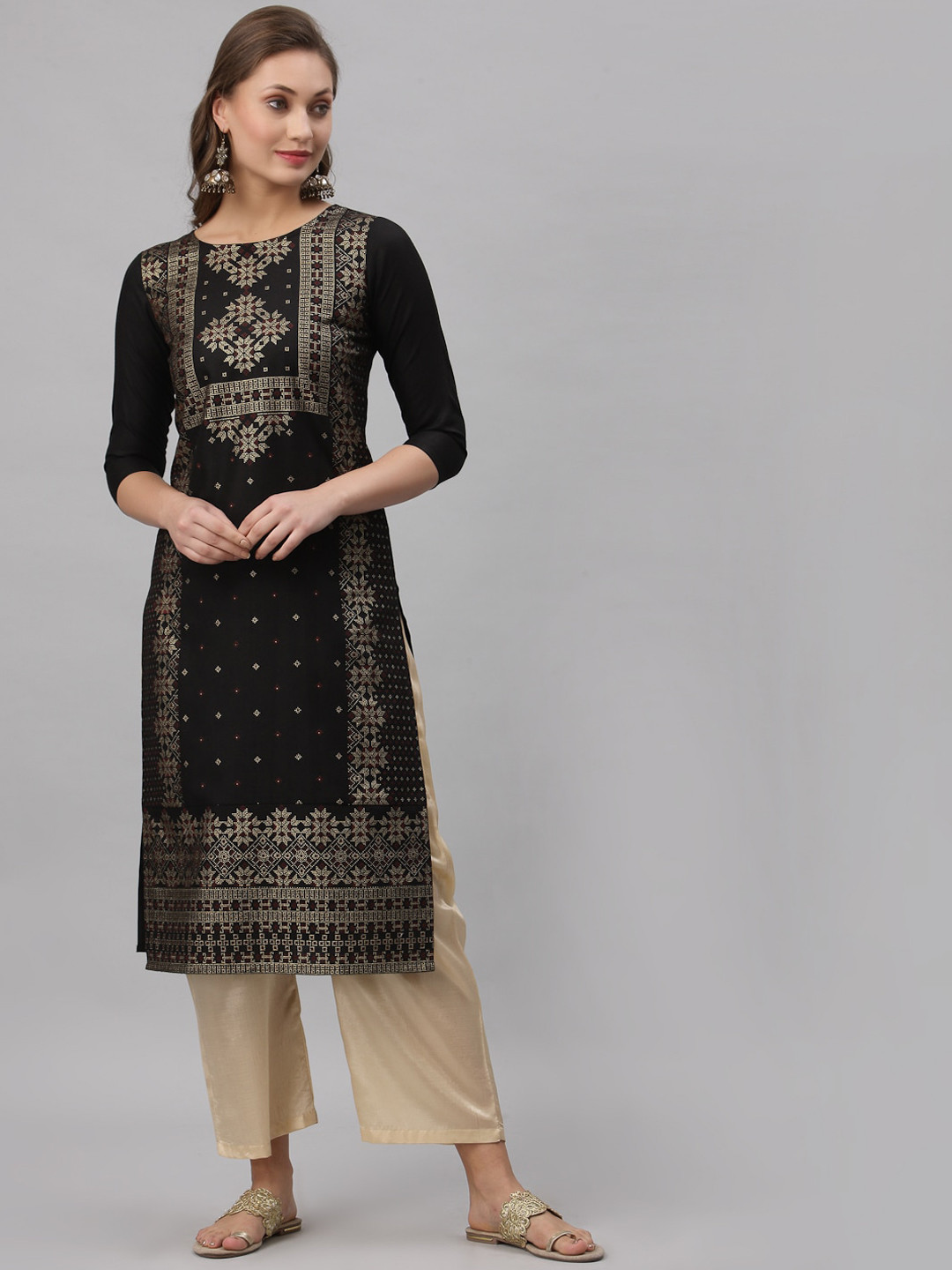 SANISA Women Black Ethnic Motifs Printed Kurta 
SANISA Women Black Ethnic Motifs Printed Kurta