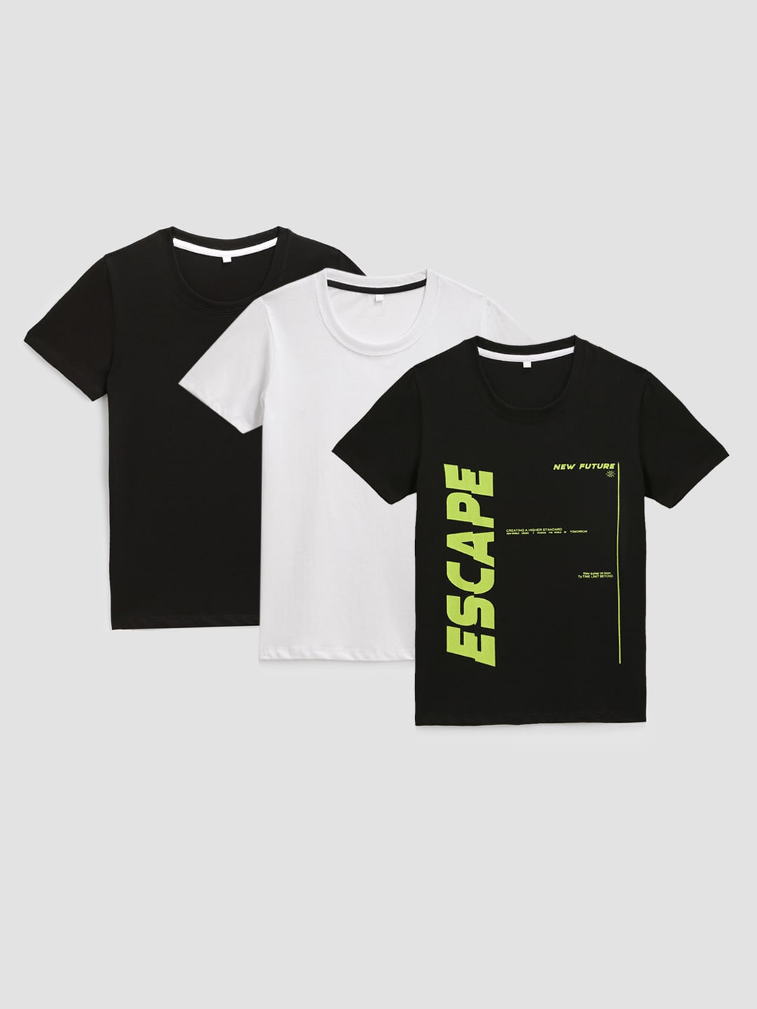 KIDSCRAFT Boys Black & White Typography Pack Of 3 Printed T-shirt