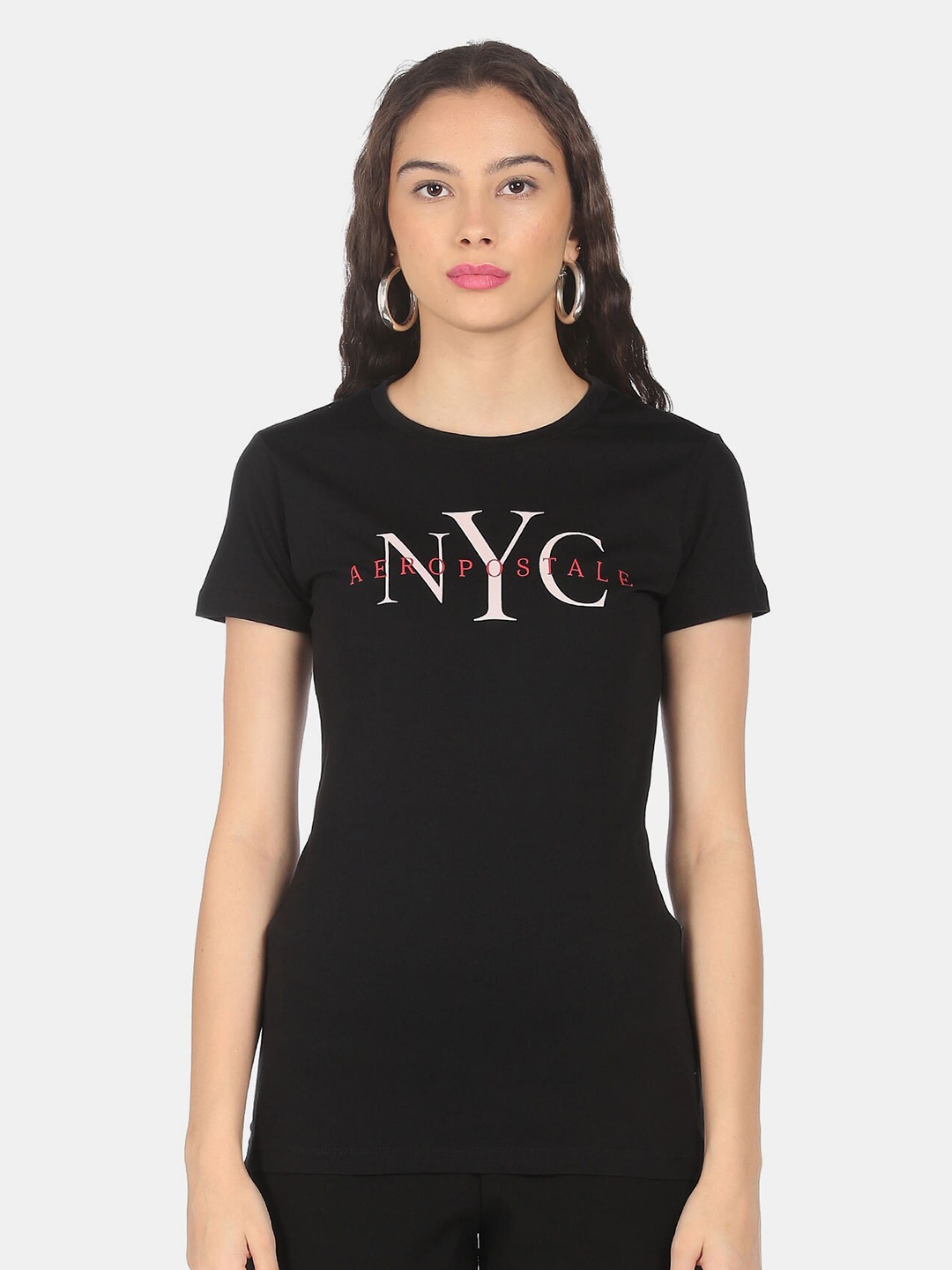 Aeropostale Women Black Typography Printed T-shirt