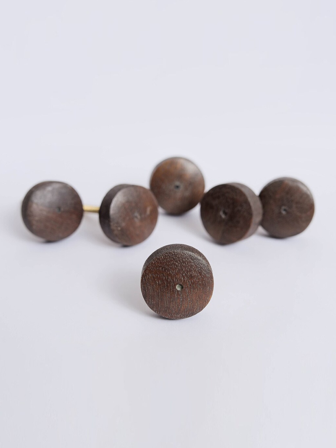 Home Centre Brown Set of 6 Corsica Venice Wooden Drawer Knobs