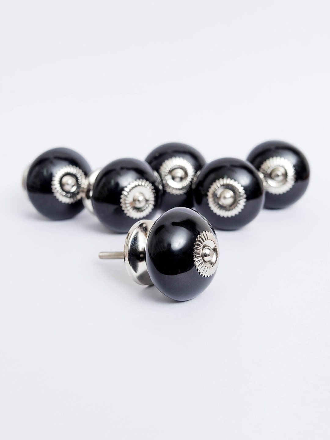 Home Centre Black Set of 6 Ceramic Drawer Knobs