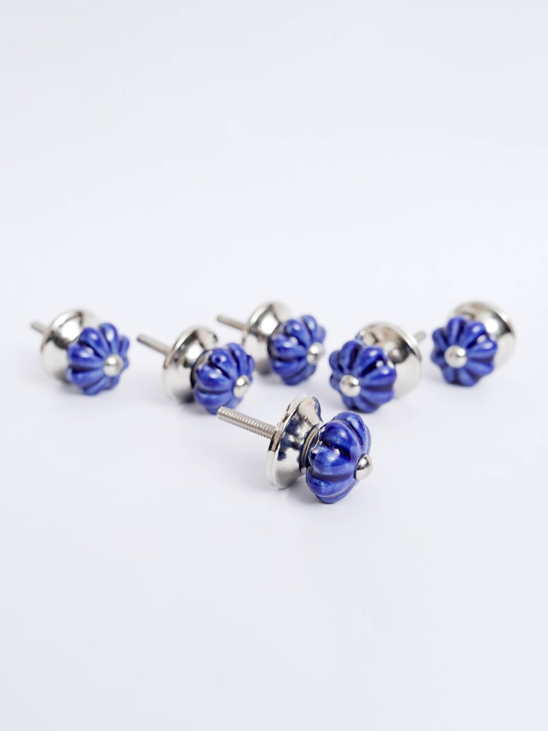 Home Centre Set Of 6 Blue Floral Ceramic Drawer Knobs