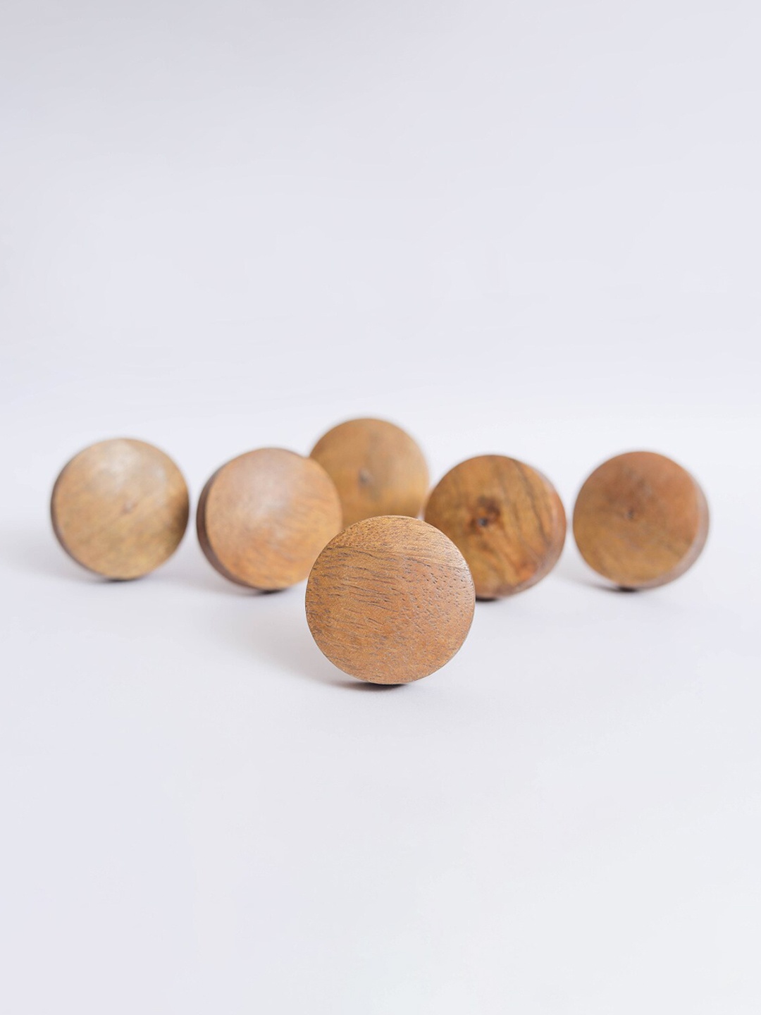 Home Centre Set Of 6 Brown Wooden Drawer Knobs