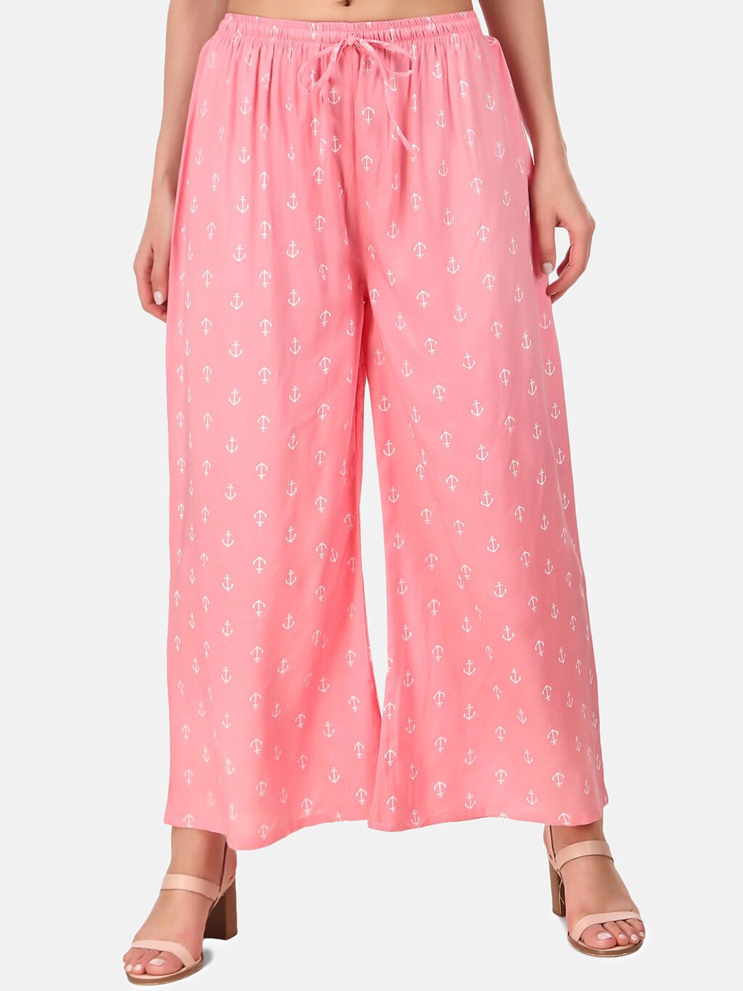 Aawari Women Pink Printed High-Rise Pleated Trousers
