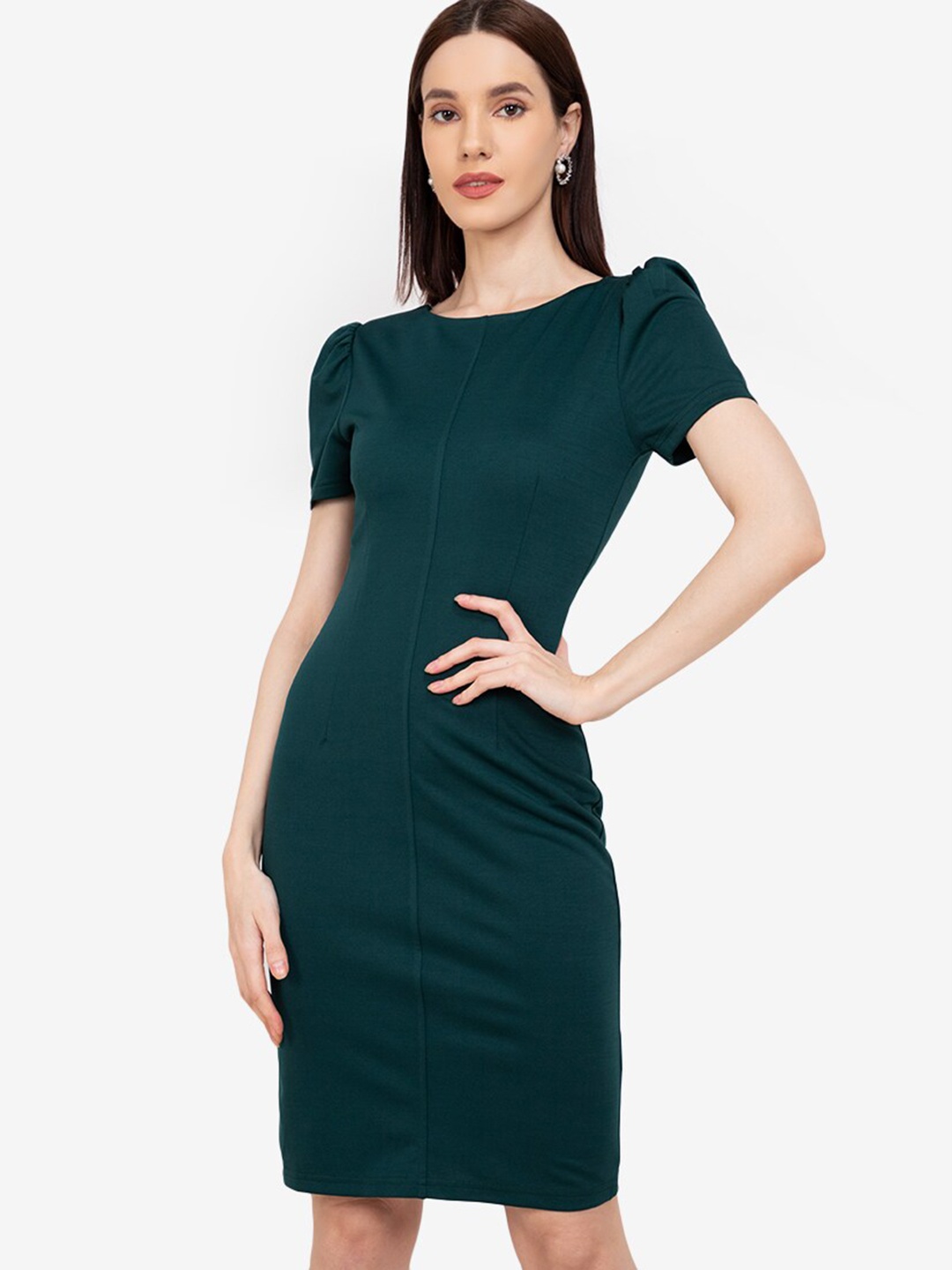 ZALORA WORK Green Solid Bodycon Dress
