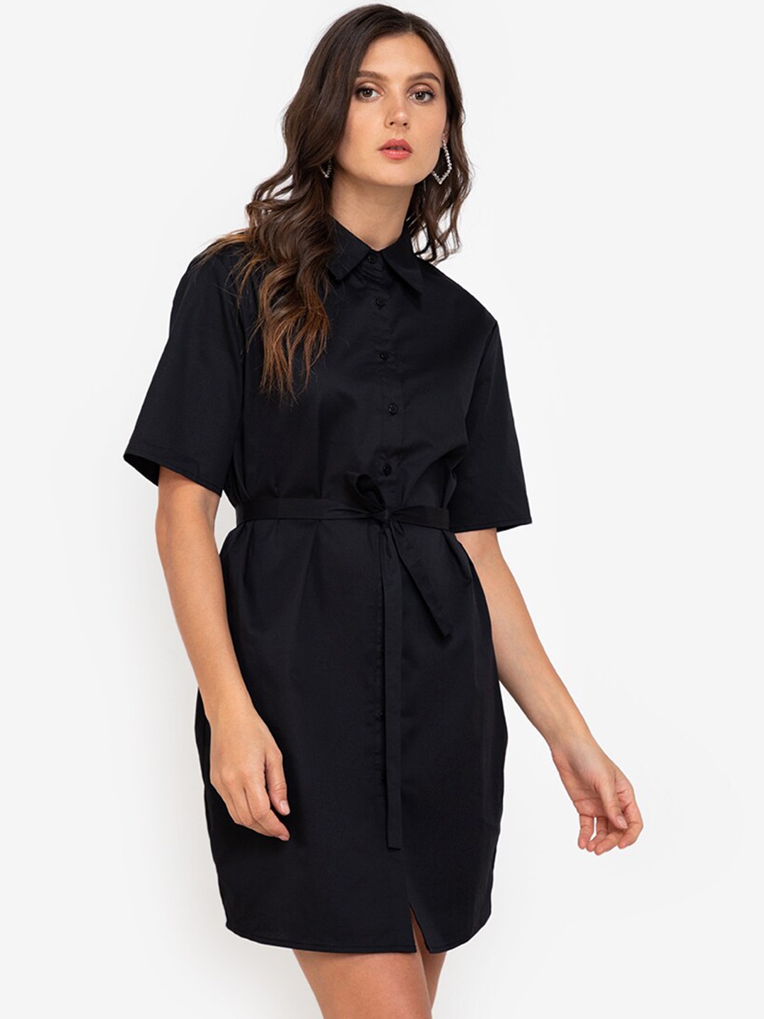 ZALORA WORK Black Shirt Mini Dress