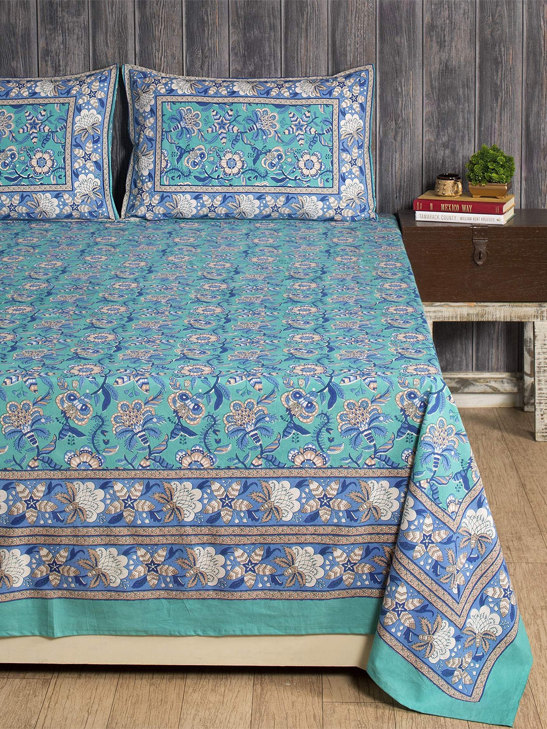 HANDICRAFT PALACE Green & Blue Floral 300 TC Queen Bedsheet with 2 Pillow Covers
HANDICRAFT PALACE Green & Blue Floral 300 TC Queen Bedsheet with 2 Pillow Covers