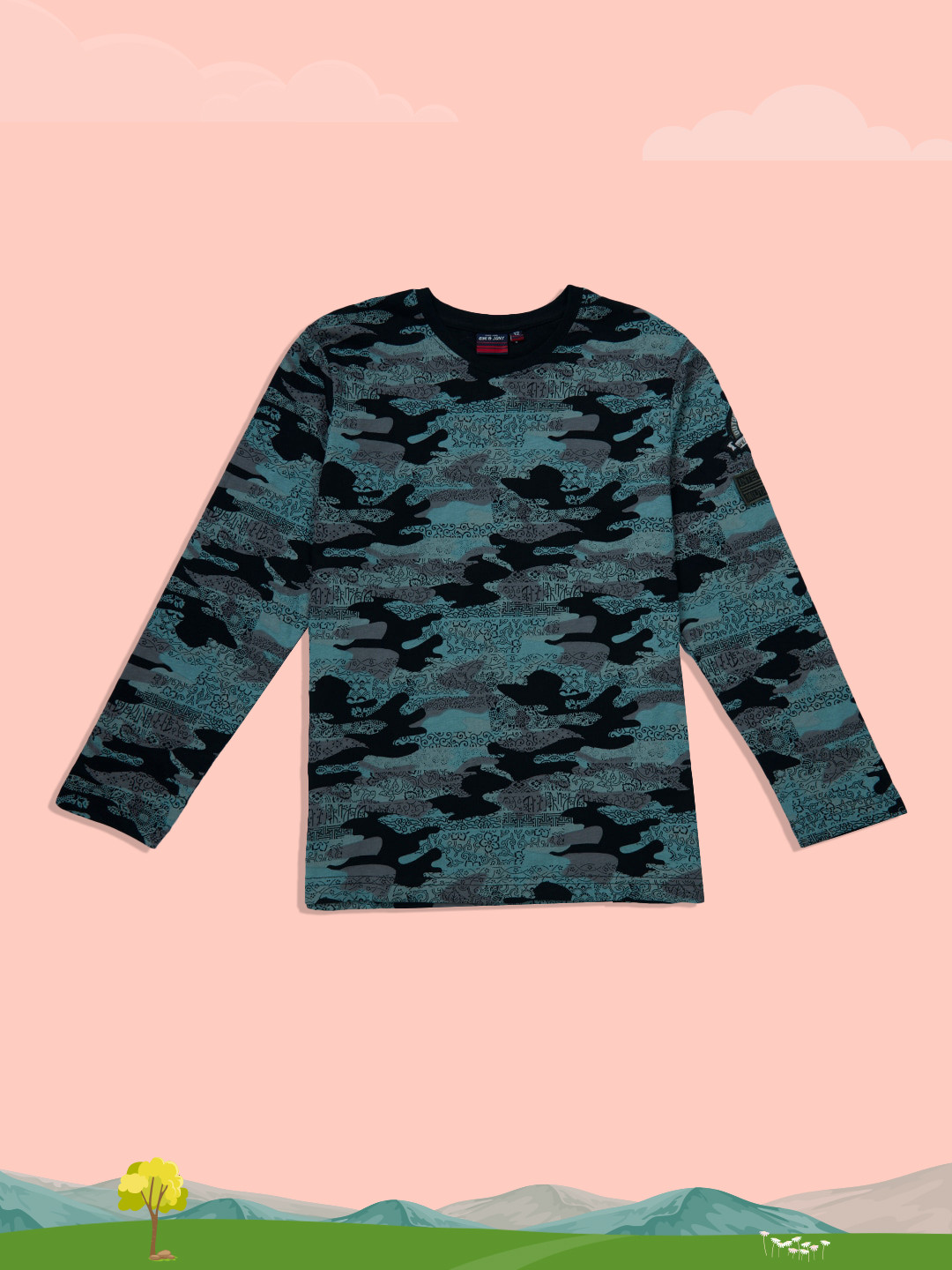 Gini and Jony Boys Black & Blue Camouflage Printed Cotton T-shirt 
Gini and Jony Boys Black & Blue Camouflage Printed Cotton T-shirt