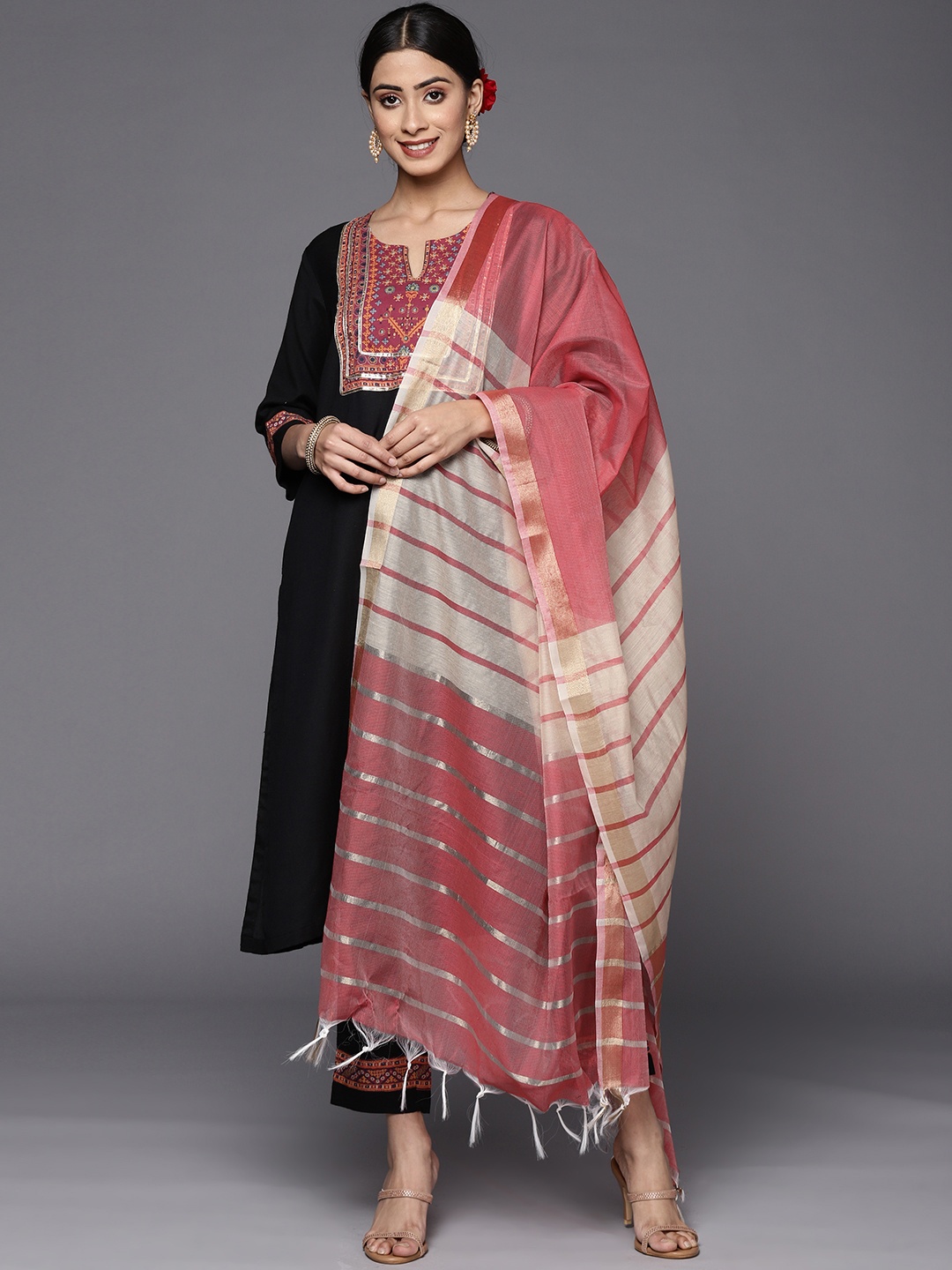 Biba Women Black Ethnic Motifs Yoke Design Gotta Patti Kurta with Trousers & Dupatta
Biba Women Black Ethnic Motifs Yoke Design Gotta Patti Kurta with Trousers & Dupatta