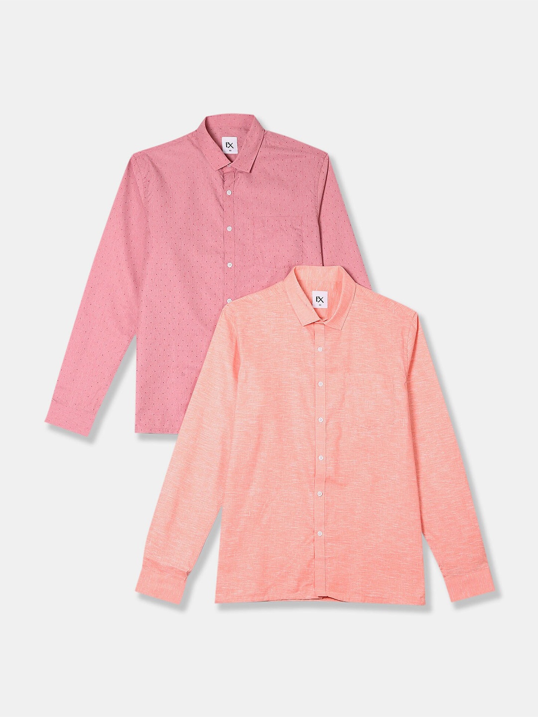 Excalibur Men Solid Pink & Coral Casual Shirt Pack Of 2 Cut away Collar Long sleeves
Excalibur Men Solid Pink & Coral Casual Shirt Pack Of 2 Cut away Collar Long sleeves