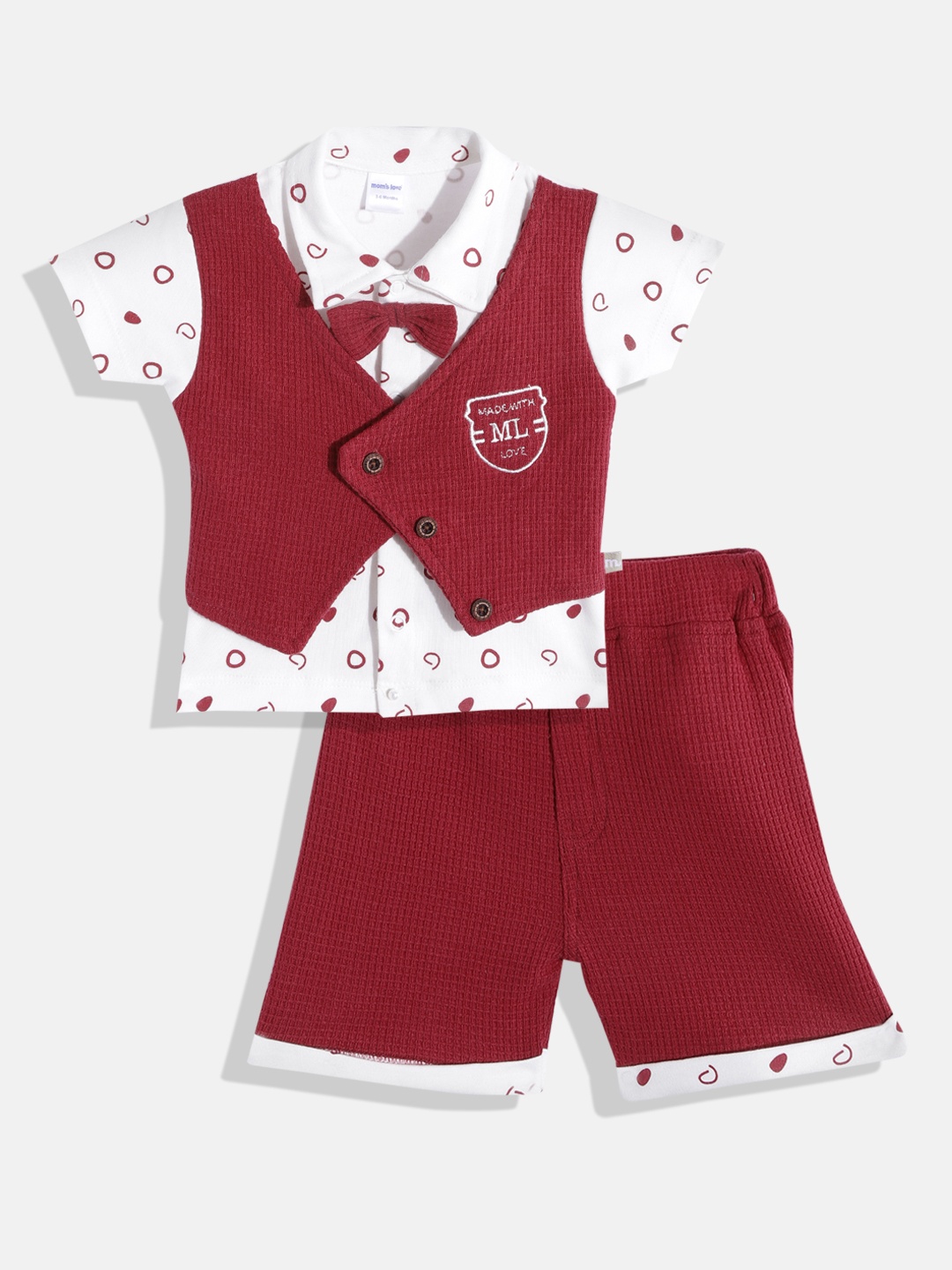 Moms Love Infant Boys White & Black Printed Pure Cotton Shirt with Shorts & Waistcoat, Maroon
Moms Love Infant Boys White & Black Printed Pure Cotton Shirt with Shorts & Waistcoat, Maroon