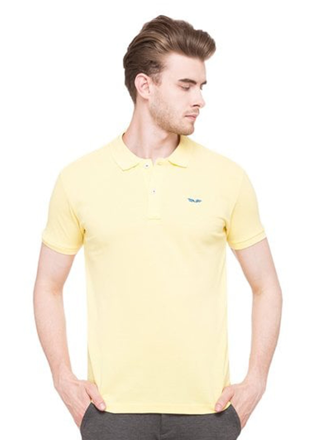 Status Quo Men Yellow Polo Collar Cotton T-shirt