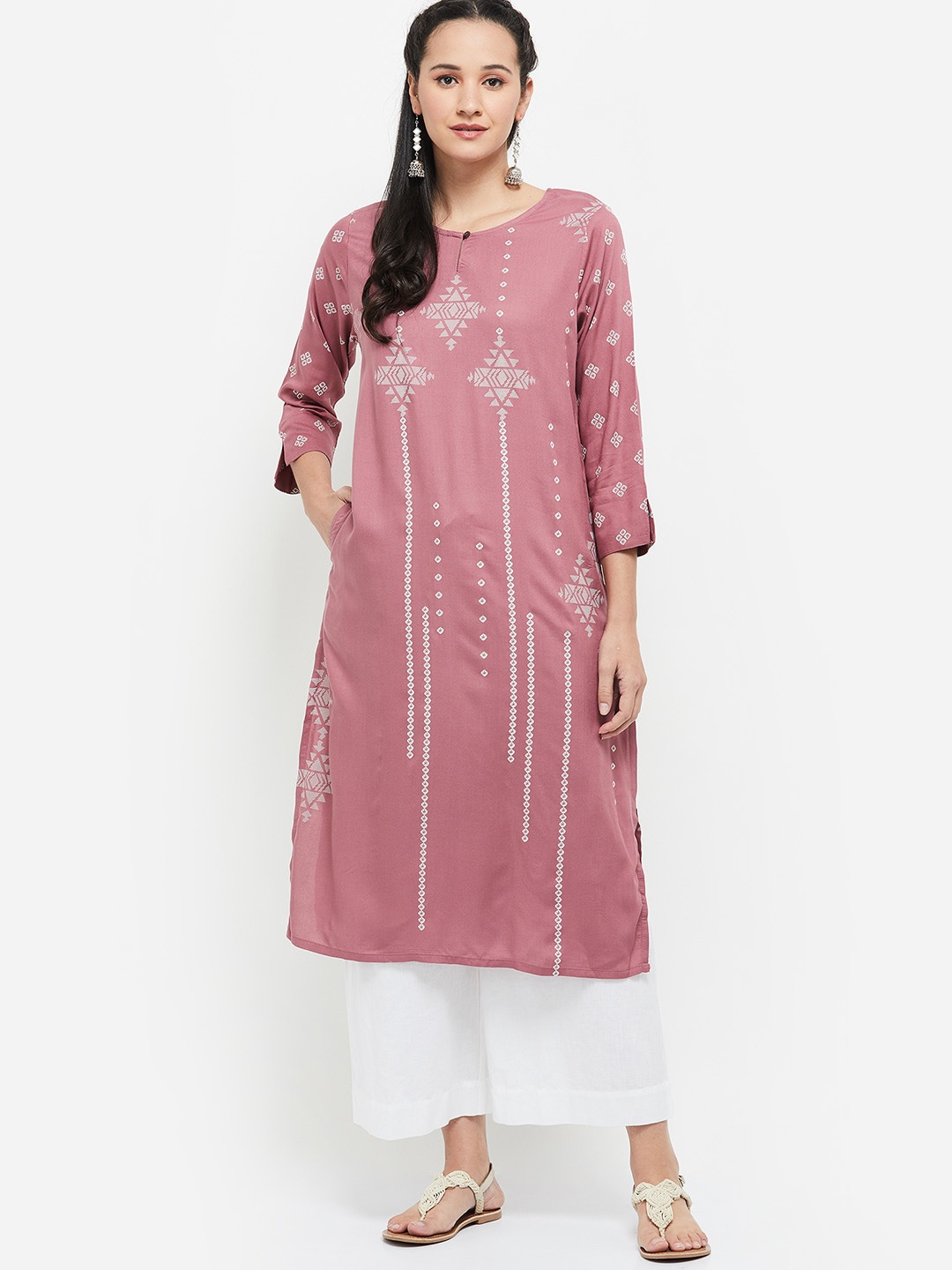 max Women Pink Geometric Printed Kurta
