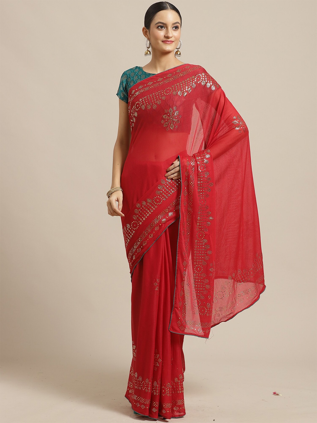 KALINI Red Embellished Saree
