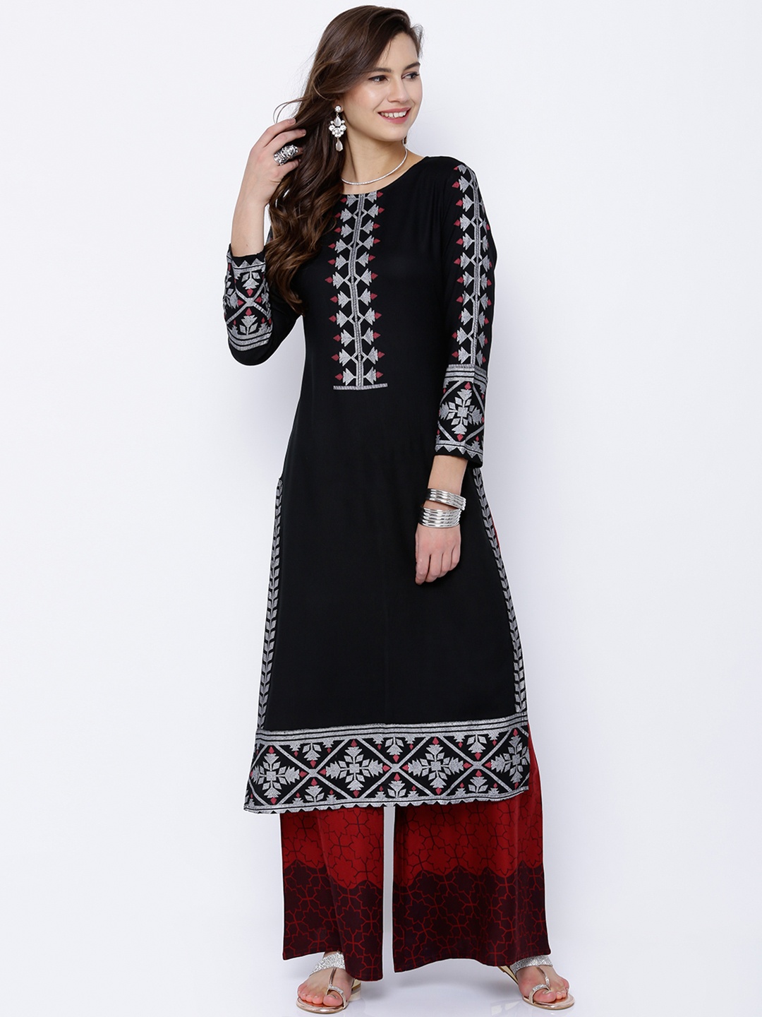 Vishudh Women Black Yoke Design Straight Kurta