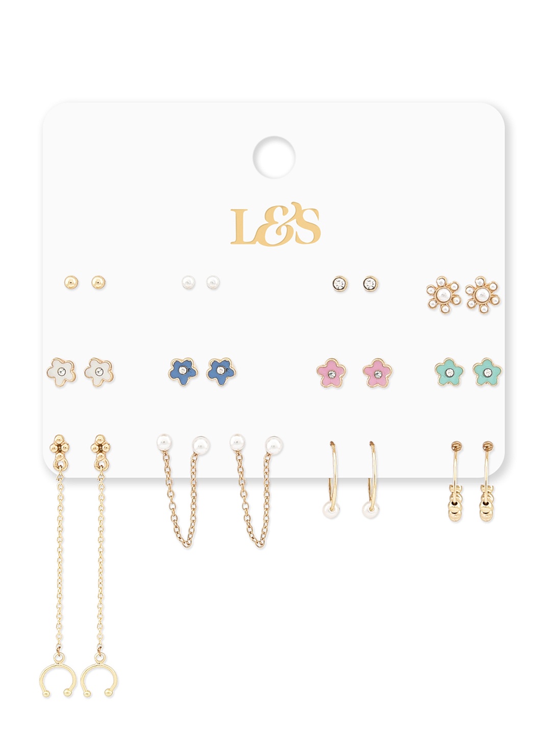 Lilly & sparkle Pack Of 12 Gold-Toned Contemporary Studs Earrings