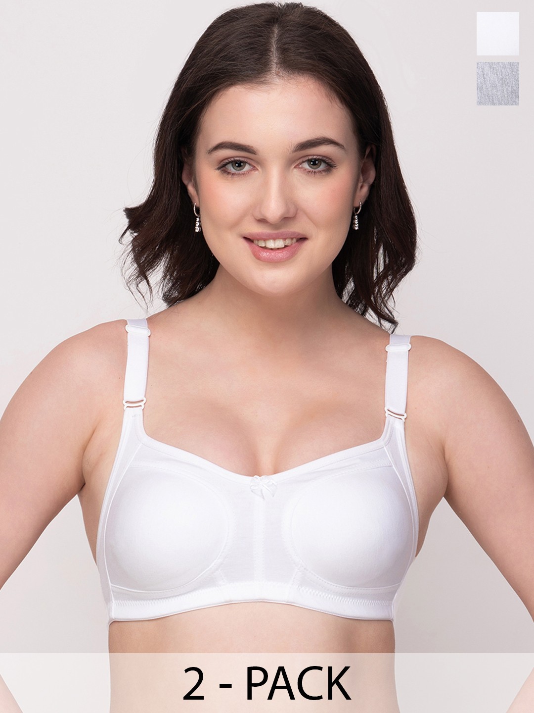 Floret Pack of 2 Non Padded Non-Wired Cotton Full Coverage Everyday Bra With Moulded Cups, Grey melange
Floret Pack of 2 Non Padded Non-Wired Cotton Full Coverage Everyday Bra With Moulded Cups, Grey melange