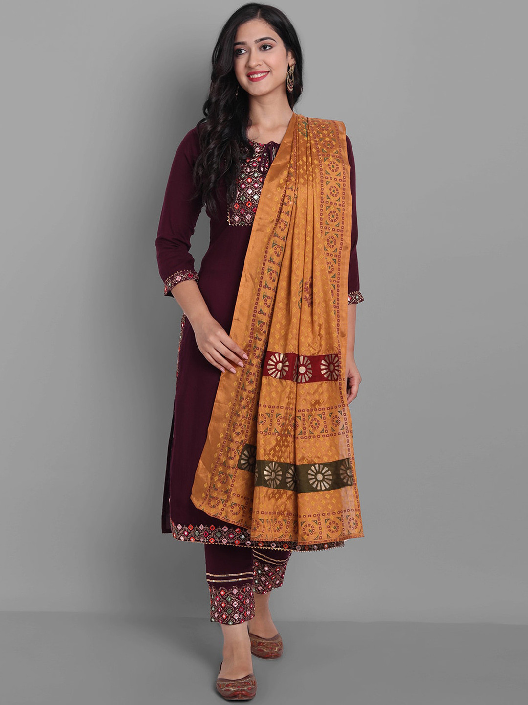 Ziva Fashion Women Maroon Embroidered Mirror Work Kurta with Trousers & With Dupatta
Ziva Fashion Women Maroon Embroidered Mirror Work Kurta with Trousers & With Dupatta
