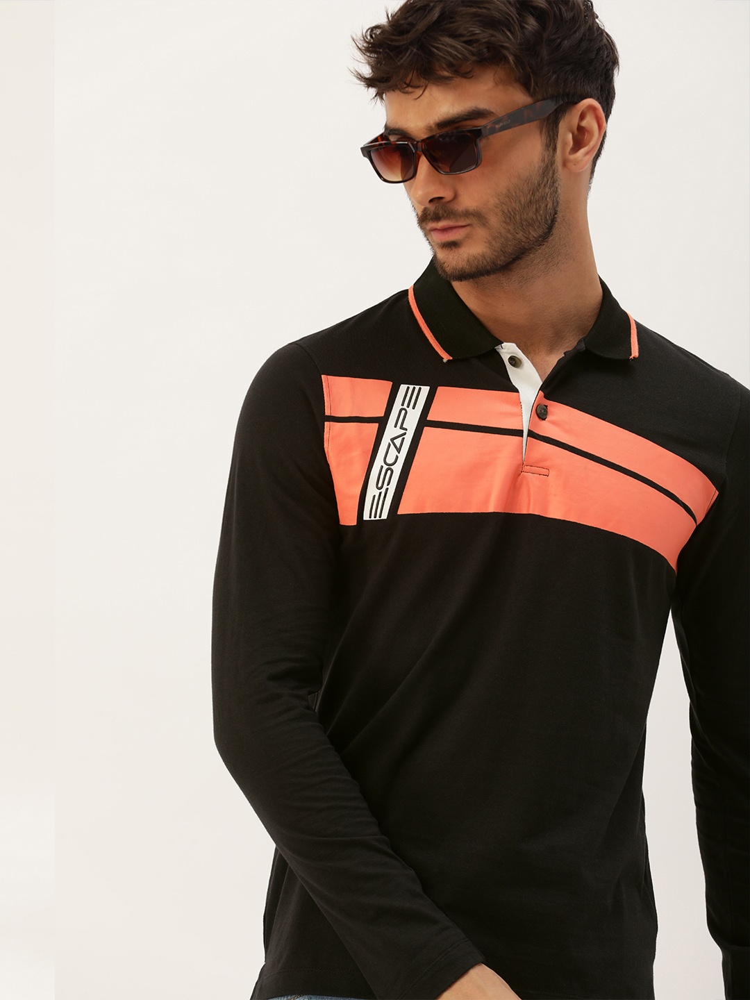 SINGLE Men Black & Peach-Coloured Colourblocked Slim Fit Pure Cotton Polo Collar T-shirt
SINGLE Men Black & Peach-Coloured Colourblocked Slim Fit Pure Cotton Polo Collar T-shirt
