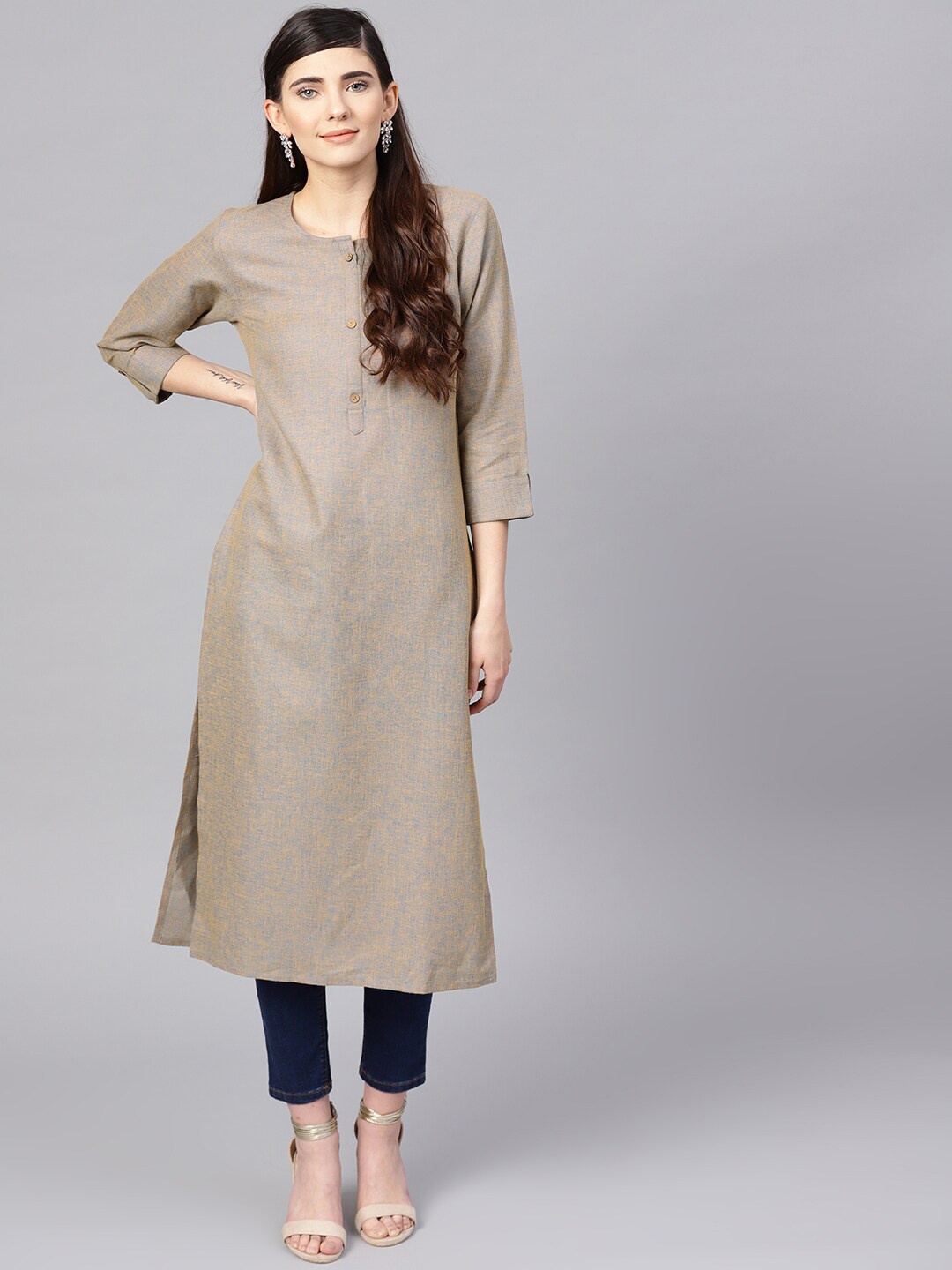 Varanga Women Brown & Blue Solid Kurta