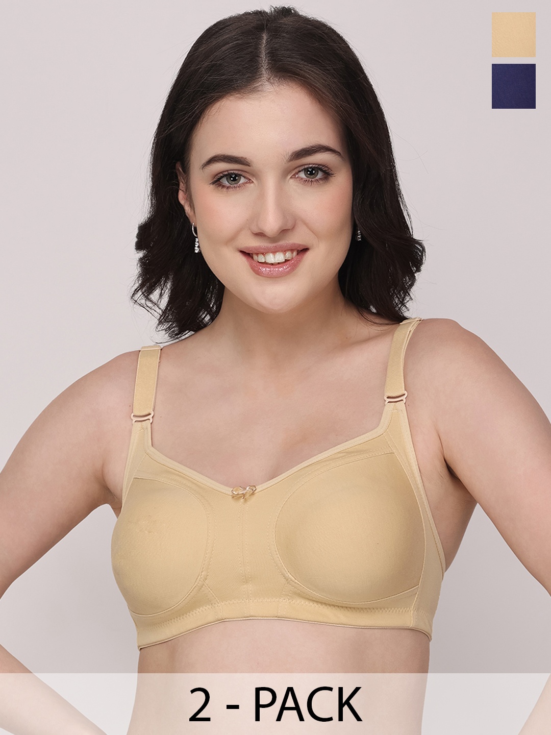 Floret Pack of 2 Non Padded Non-Wired Cotton Full Coverage Everyday Bra With Moulded Cups, Navy blue
Floret Pack of 2 Non Padded Non-Wired Cotton Full Coverage Everyday Bra With Moulded Cups, Navy blue