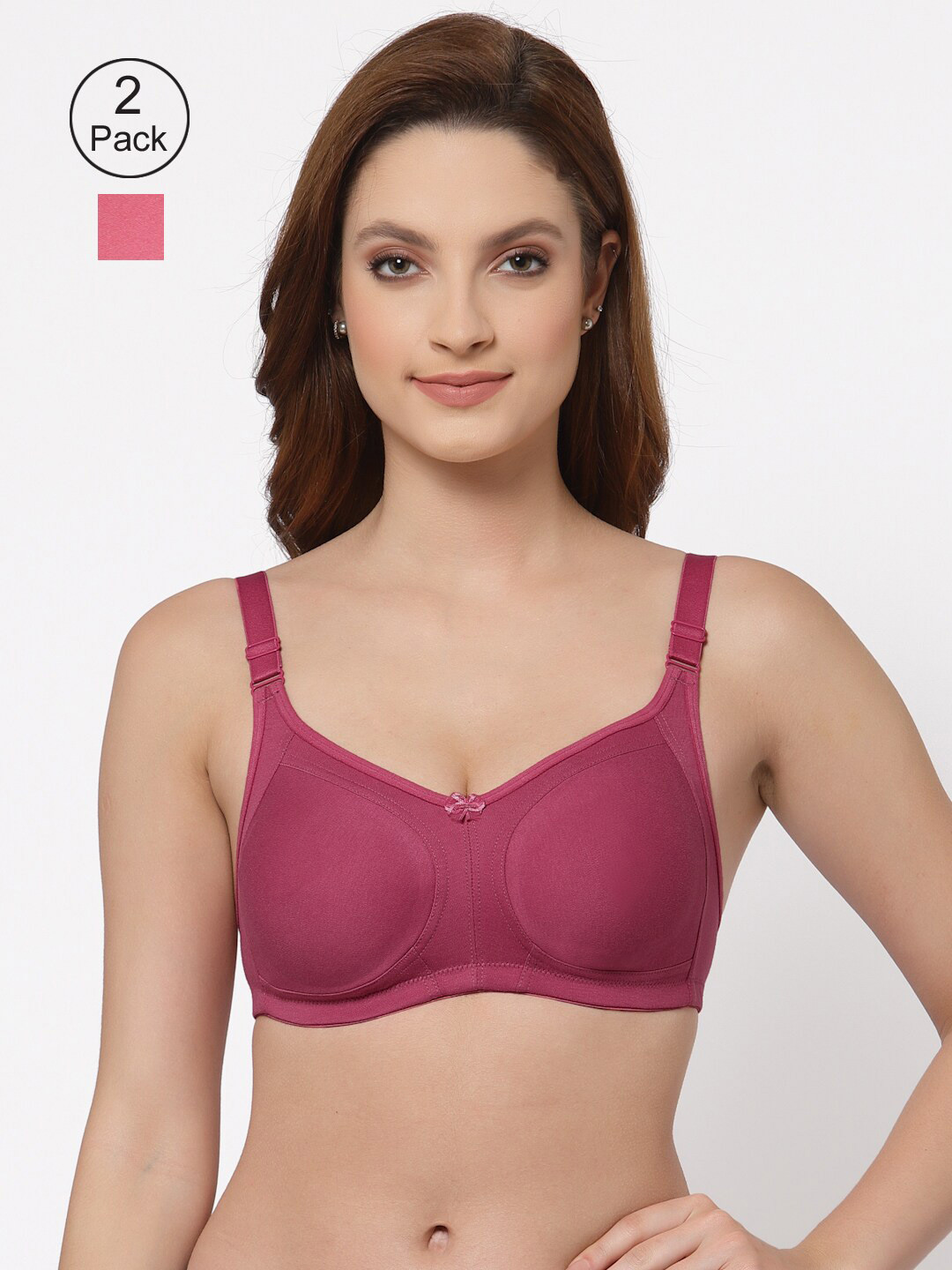 Floret Pack of 2 Non Padded Non-Wired Cotton Full Coverage Everyday Bra With Moulded Cups, Pink
Floret Pack of 2 Non Padded Non-Wired Cotton Full Coverage Everyday Bra With Moulded Cups, Pink