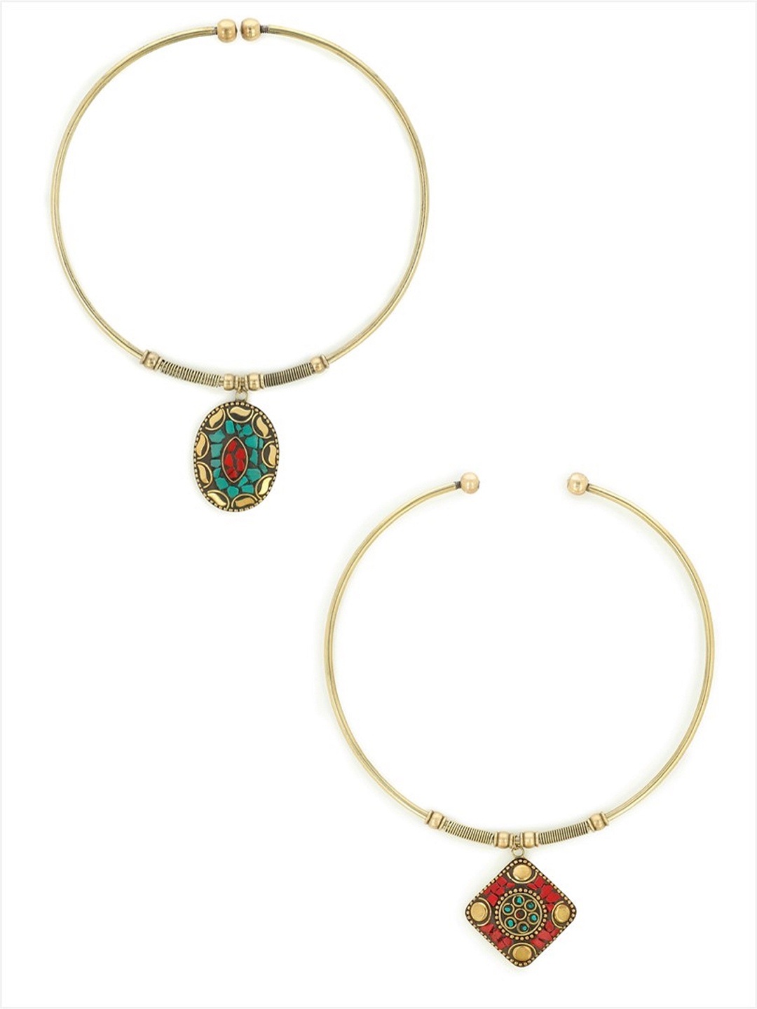 EL REGALO Gold-Toned & Red Set of 2 Necklace