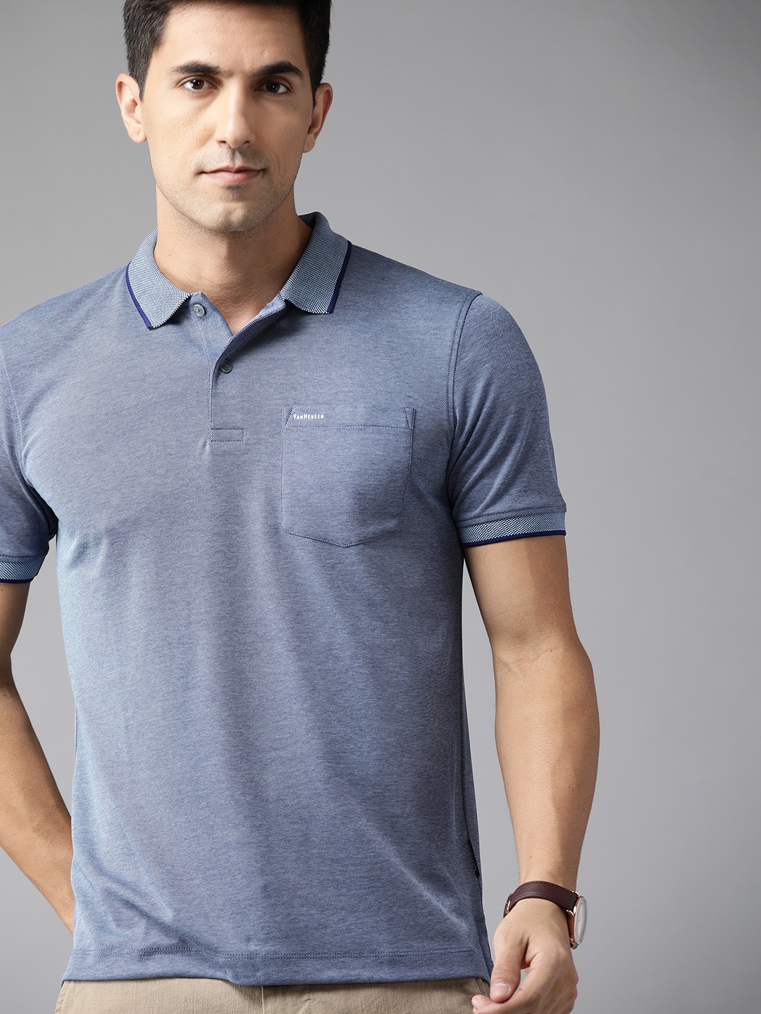 Van Heusen Men Navy Blue Polo Collar T-shirt