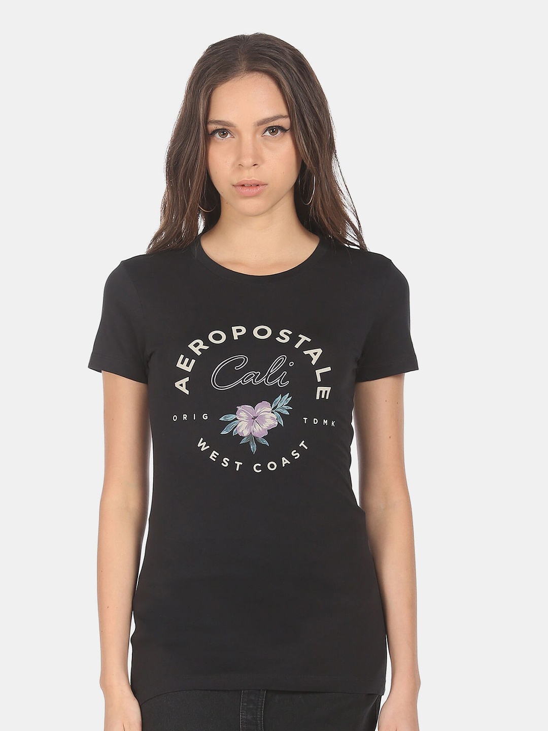 Aeropostale Women Black Typography Printed T-shirt