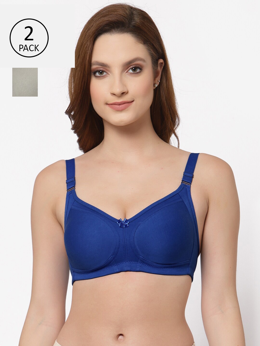 Floret Pack of 2 Non Padded Non-Wired Cotton Full Coverage Everyday Bra With Moulded Cups, Blue
Floret Pack of 2 Non Padded Non-Wired Cotton Full Coverage Everyday Bra With Moulded Cups, Blue