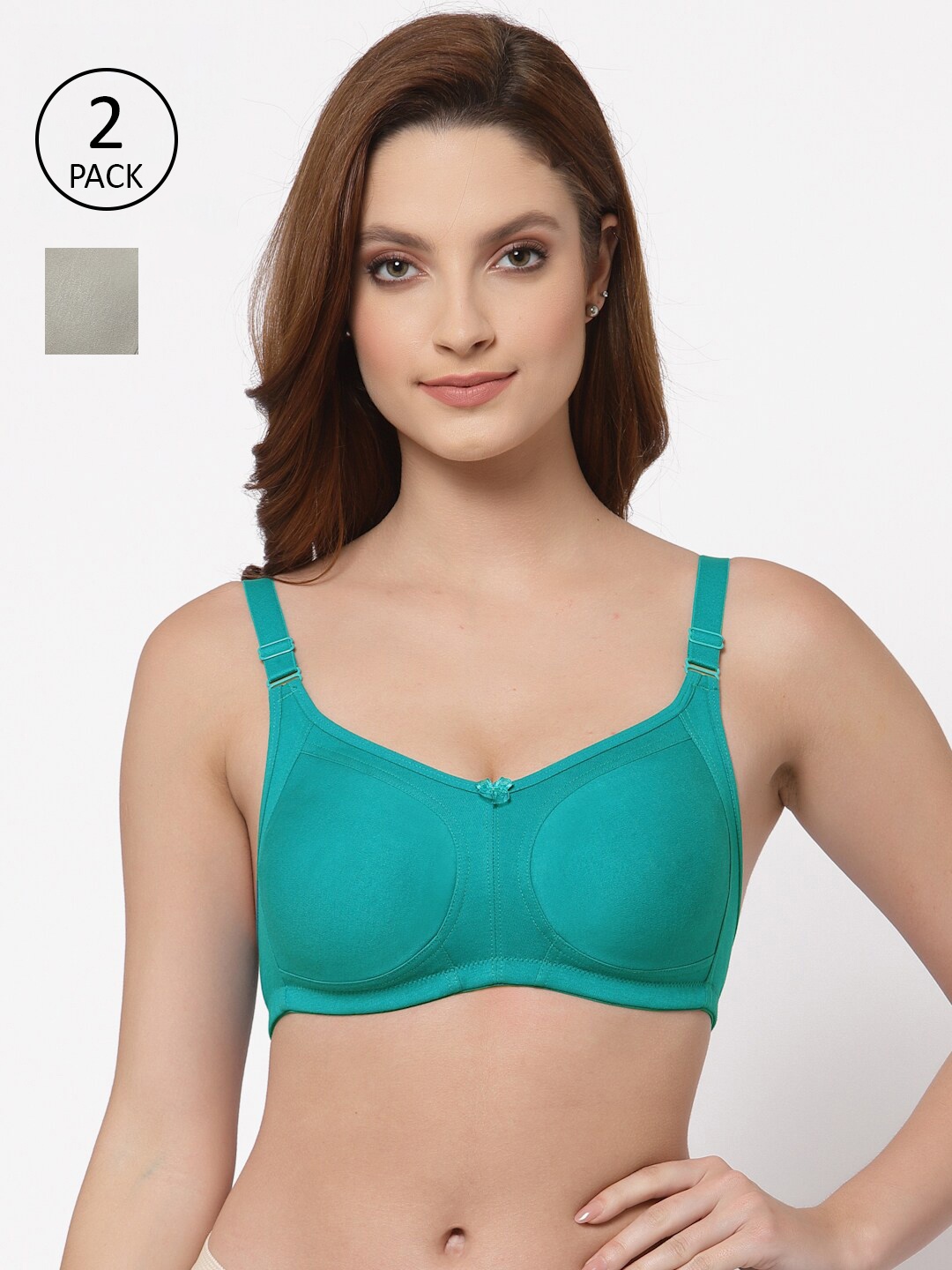 Floret Pack of 2 Non Padded Non-Wired Cotton Full Coverage Everyday Bra With Moulded Cups, Sea green
Floret Pack of 2 Non Padded Non-Wired Cotton Full Coverage Everyday Bra With Moulded Cups, Sea green