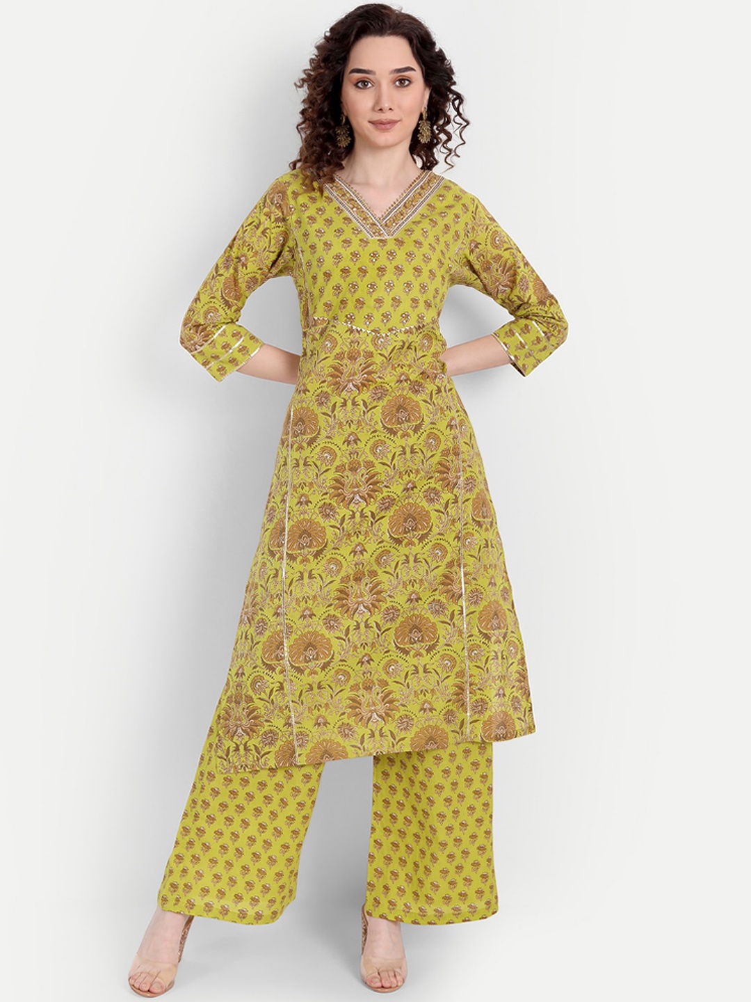 HK colours of fashion Women Lime Green Floral Printed Sequinned Pure Cotton Kurta with Palazzos
HK colours of fashion Women Lime Green Floral Printed Sequinned Pure Cotton Kurta with Palazzos