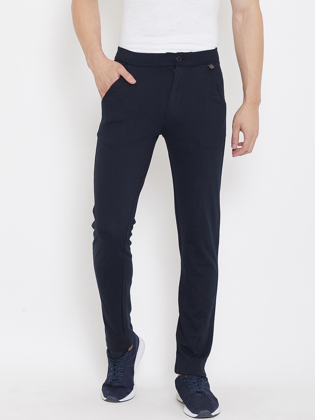 Okane Men Navy Blue Slim Fit Trousers