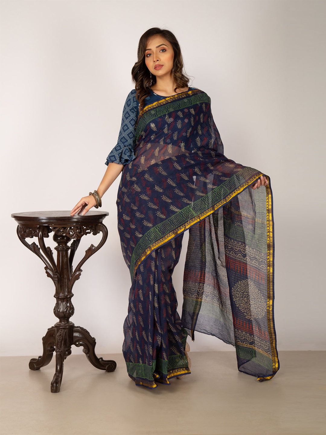 Unnati Silks Red & Blue Ethnic Motifs Printed Pure Cotton Kota Saree