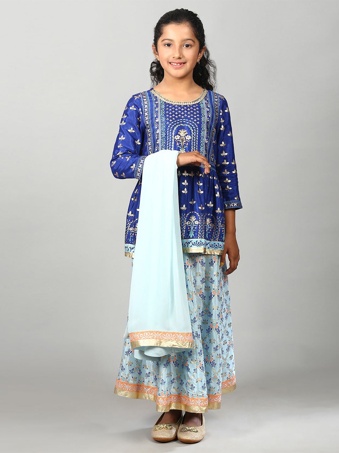 AURELIA Girls Blue Printed Top with Skirt