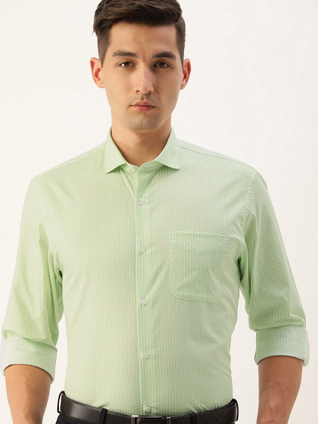 Peter England Men Green Slim Fit Printed Pure Cotton Formal Shirt 
Peter England Men Green Slim Fit Printed Pure Cotton Formal Shirt