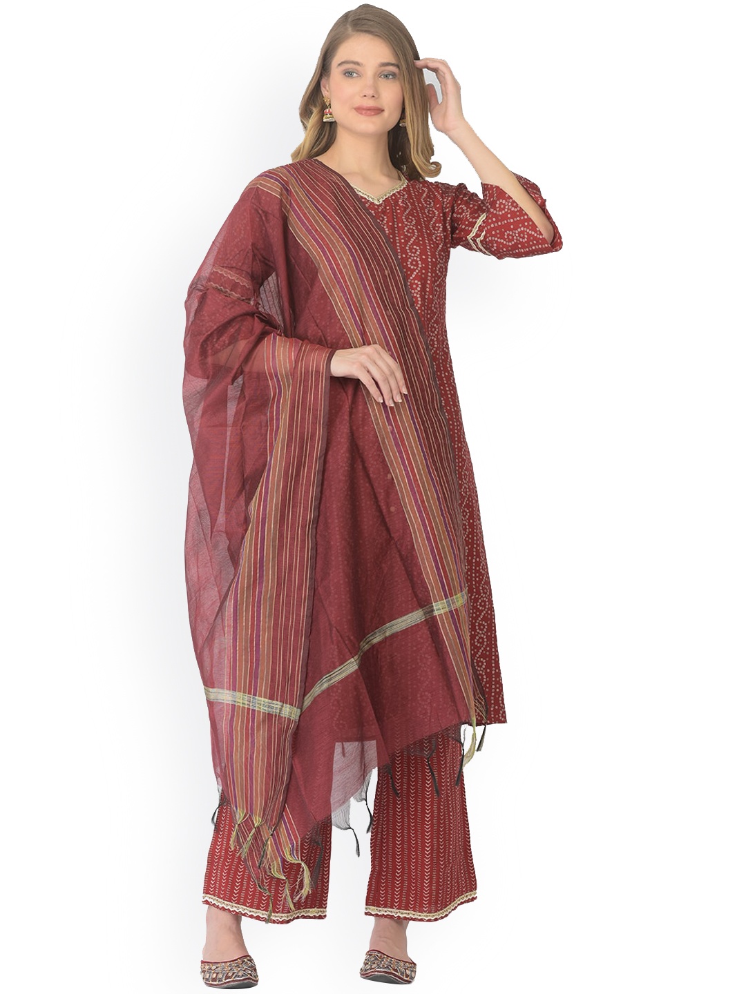 V TRADITION Women Red Ethnic Motifs Printed Regular Gotta Patti Kurti with Trousers & With Dupatta
V TRADITION Women Red Ethnic Motifs Printed Regular Gotta Patti Kurti with Trousers & With Dupatta