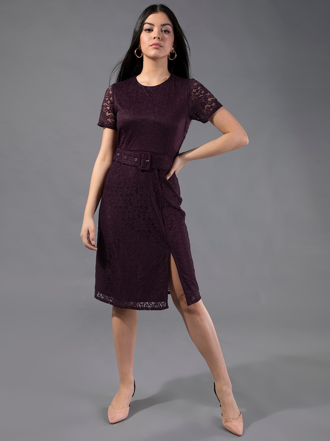 FabAlley Pink Lace Sheath Dress