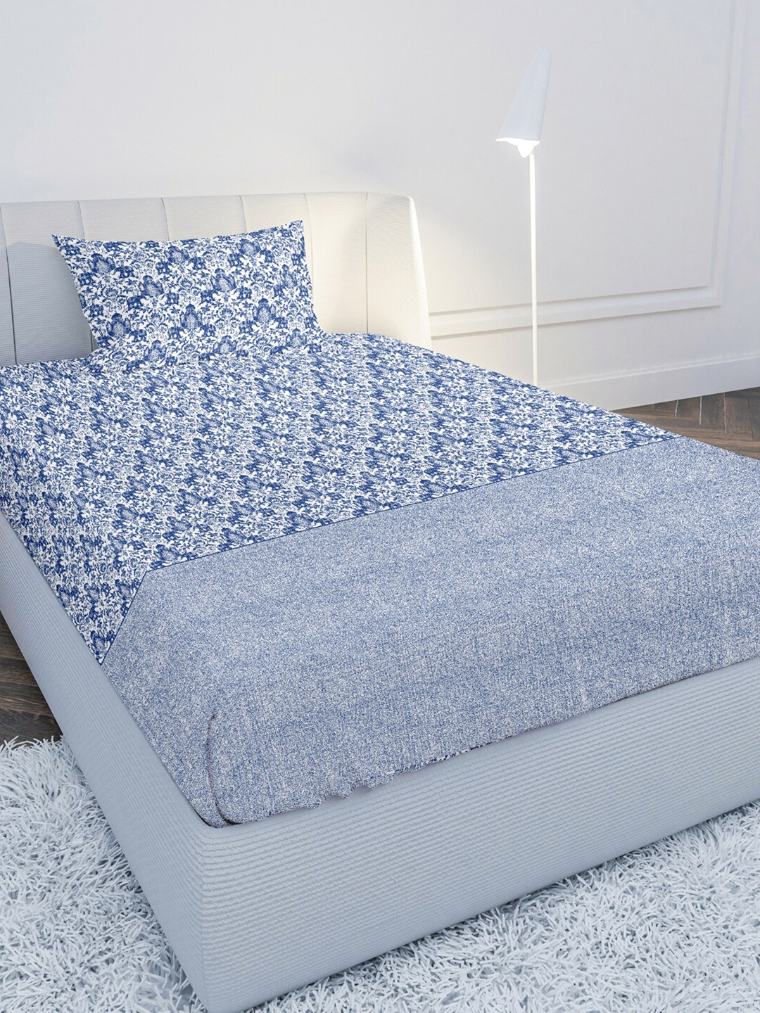 MAYFAIR HOMES LONDON Blue & White Floral 144 TC Single Bedsheet with 1 Pillow Covers
MAYFAIR HOMES LONDON Blue & White Floral 144 TC Single Bedsheet with 1 Pillow Covers
