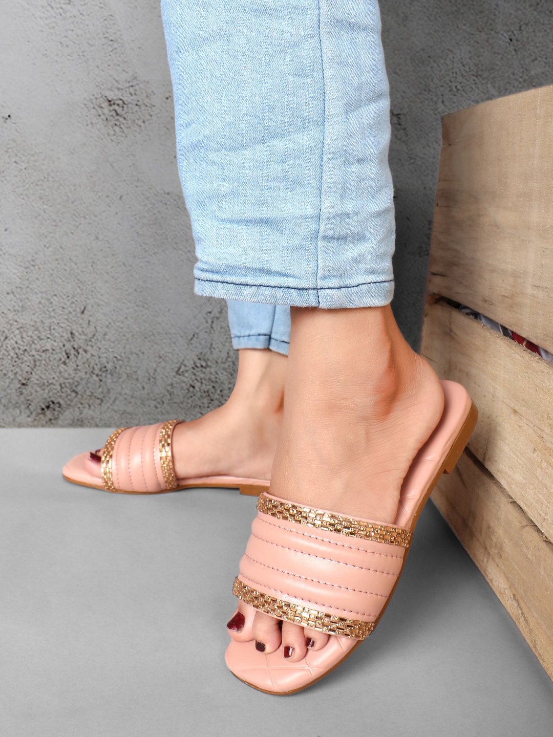Alishtezia Women Peach-Coloured Open Toe Flats