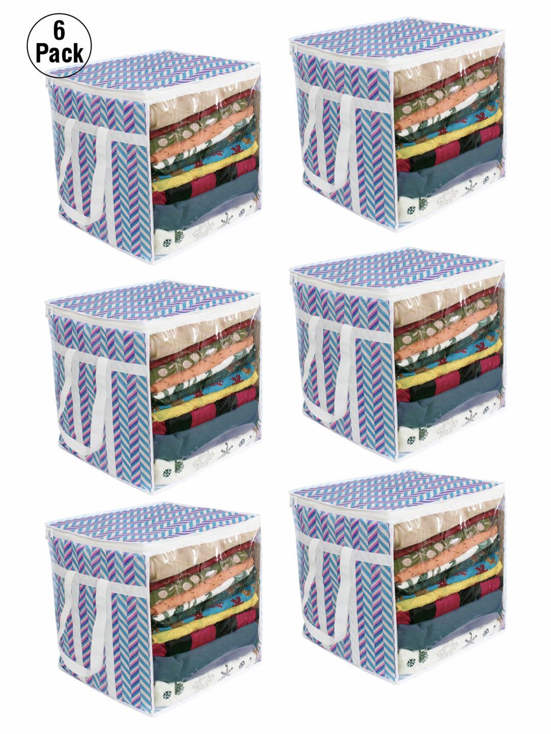 prettykrafts Pack of 6 White & Blue Foldable Rectangle Saree Organizers With Handle
prettykrafts Pack of 6 White & Blue Foldable Rectangle Saree Organizers With Handle