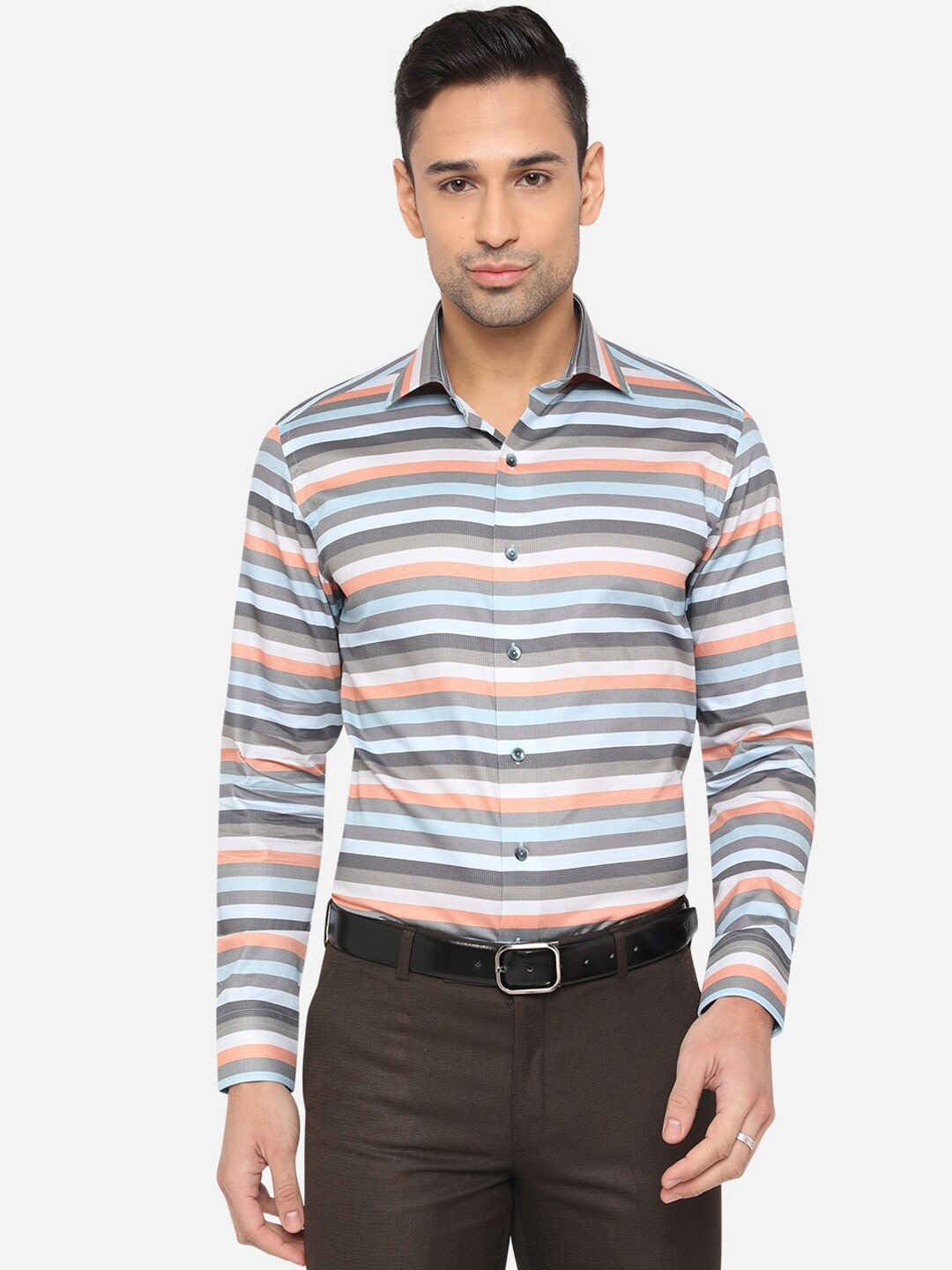 WYRE Men Blue & Orange Slim Fit Horizontal Stripes Striped Pure Cotton Formal Shirt
WYRE Men Blue & Orange Slim Fit Horizontal Stripes Striped Pure Cotton Formal Shirt