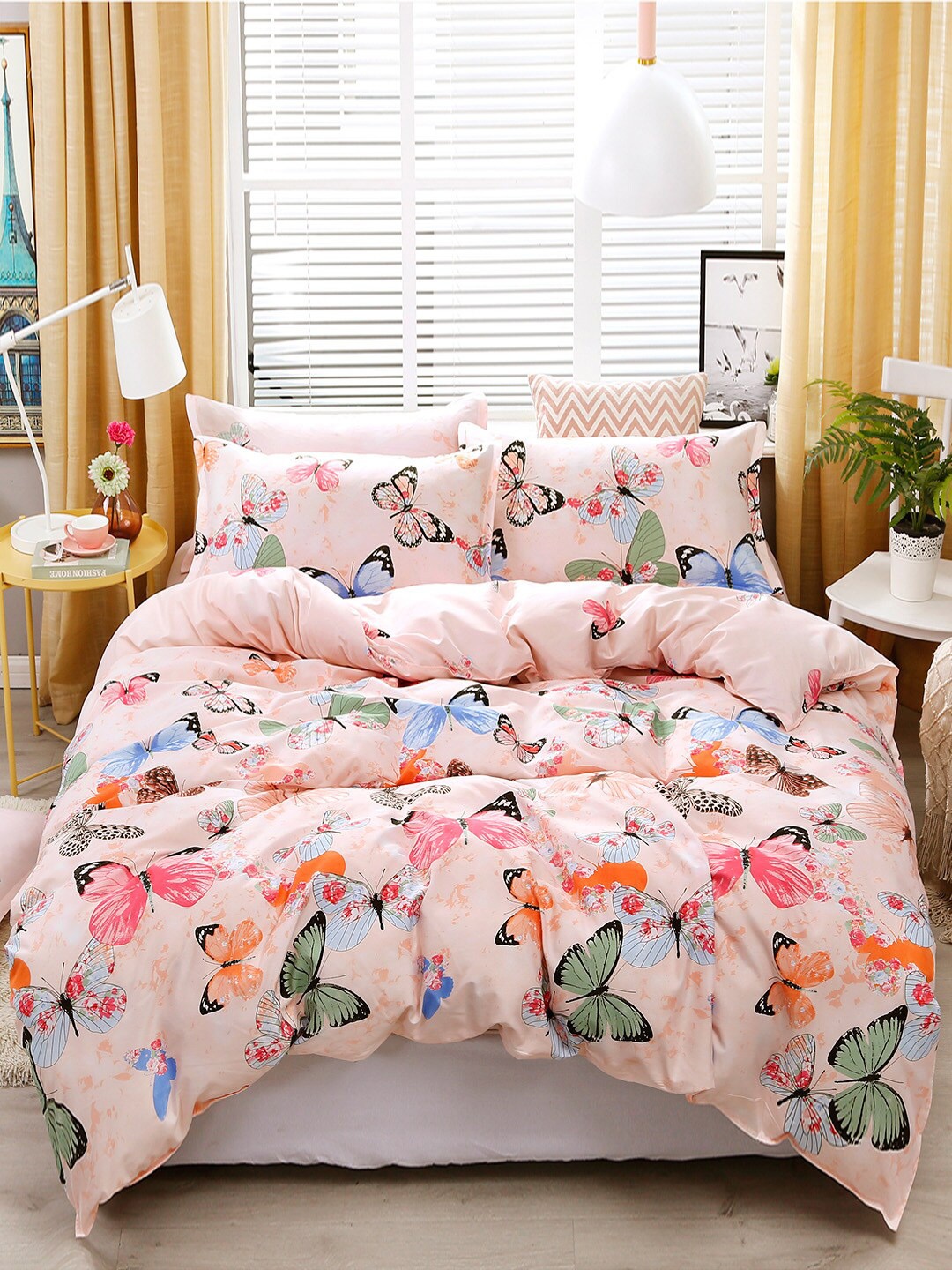 JC Collection Pink Printed Single Bedding Set With 1 Pillow & Quilt Cover