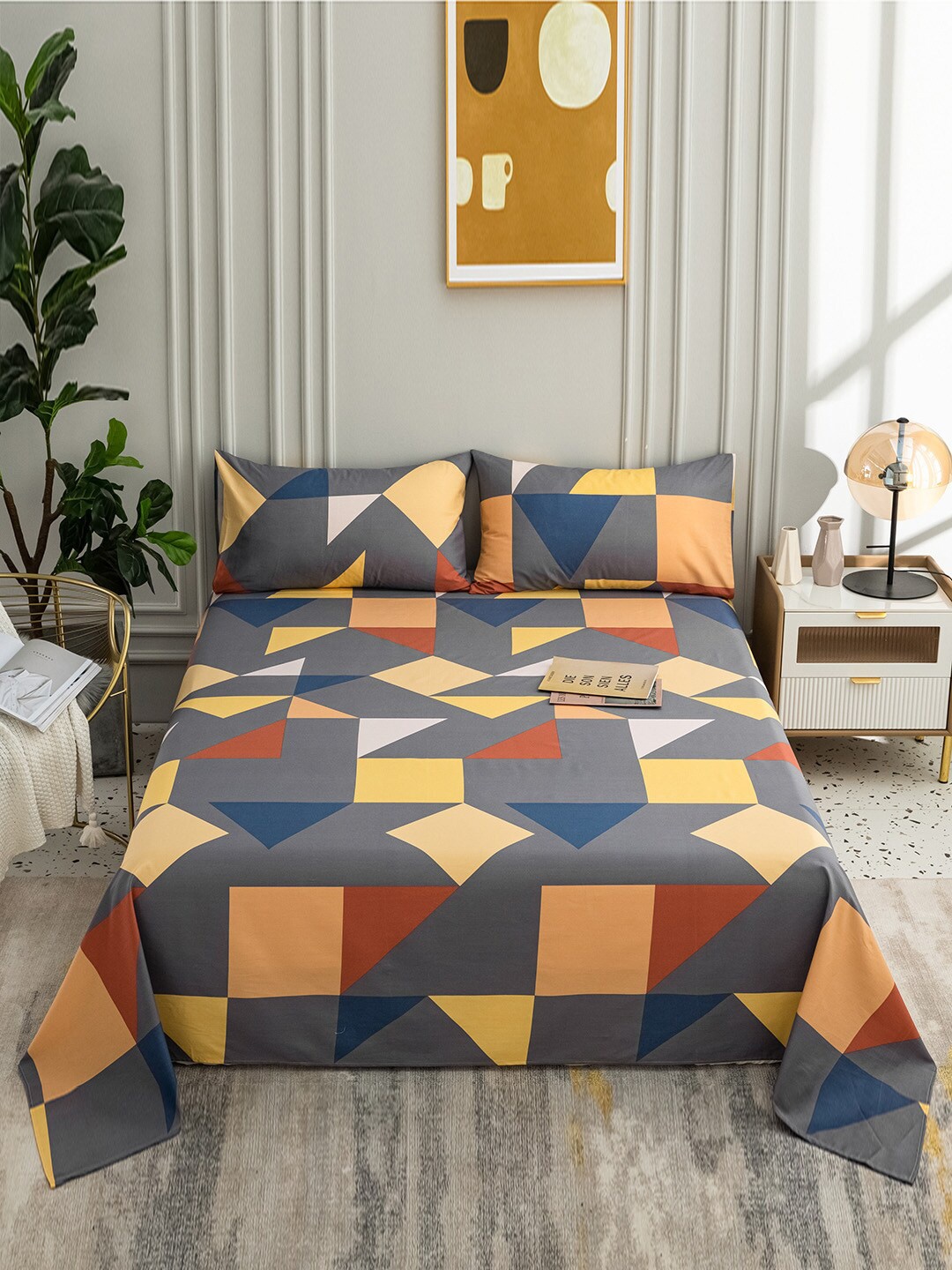 JC HOME Multicoloured 200 TC King Geometric Cotton Bedsheet with Pillow Covers, Multi
JC HOME Multicoloured 200 TC King Geometric Cotton Bedsheet with Pillow Covers, Multi