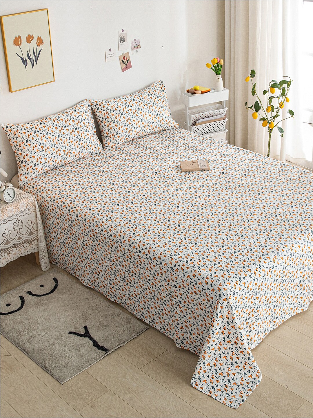 JC Collection Orange & White Floral 200 TC King Bedsheet with 2 Pillow Covers
JC Collection Orange & White Floral 200 TC King Bedsheet with 2 Pillow Covers