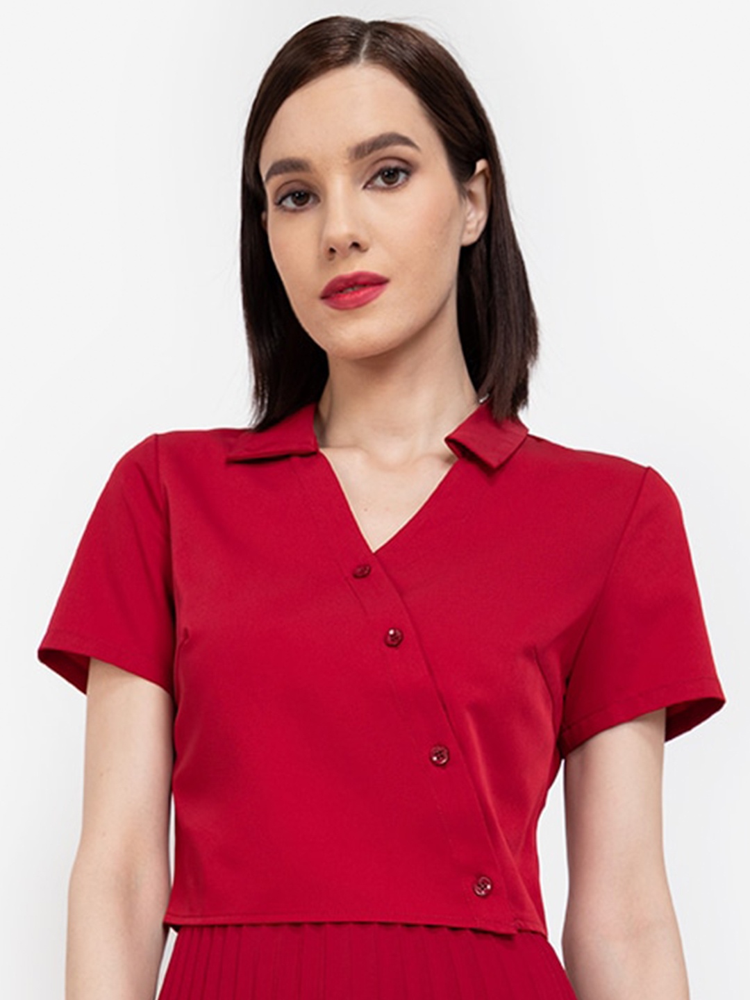 ZALORA WORK Red Shirt Style Crop Top